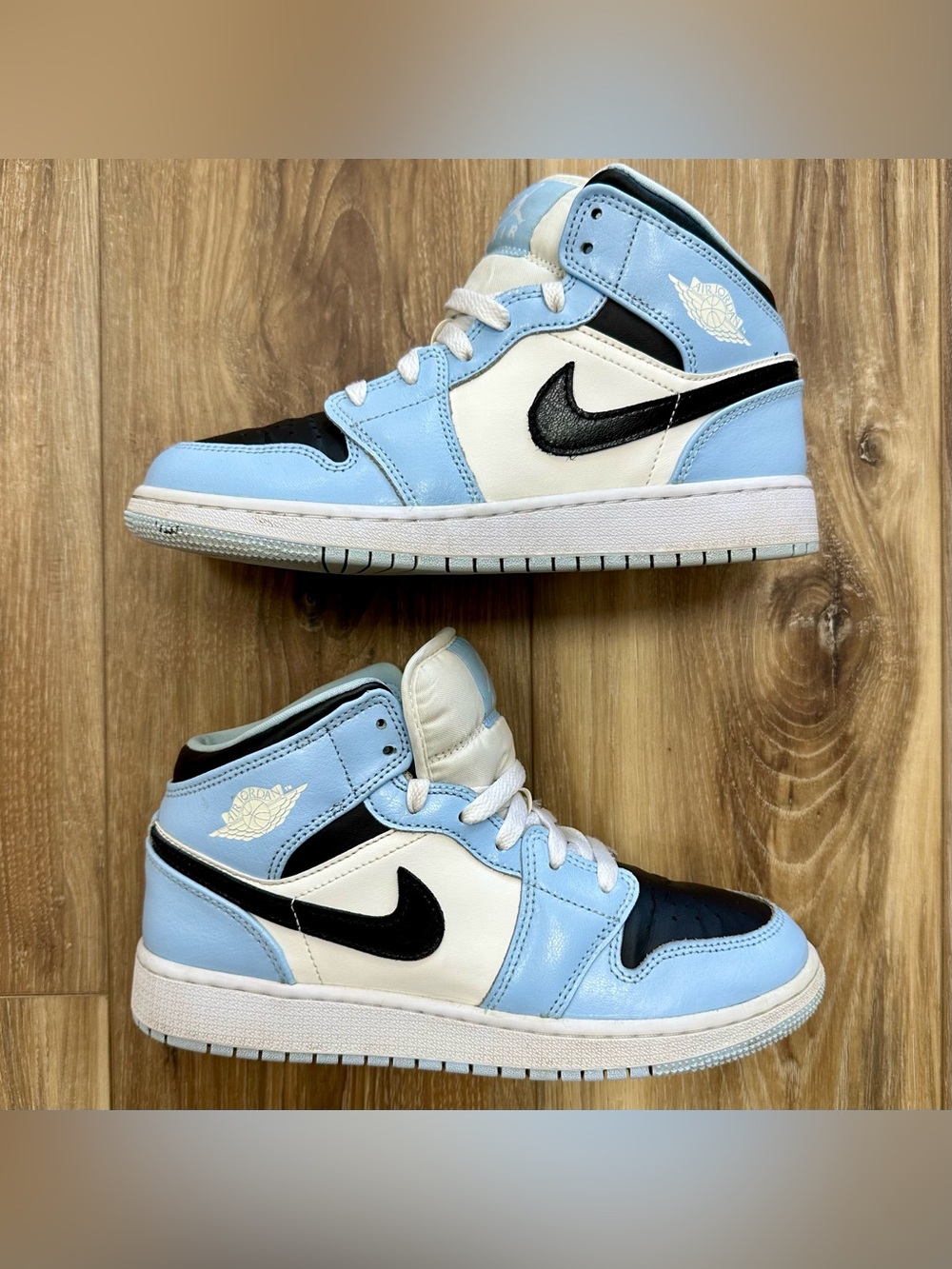 Nike Air Jordan 1 Mid Grade School Ice Blue Shoes 5555112-401, Youth 6